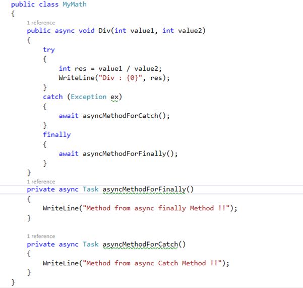 Await in catch and finally block